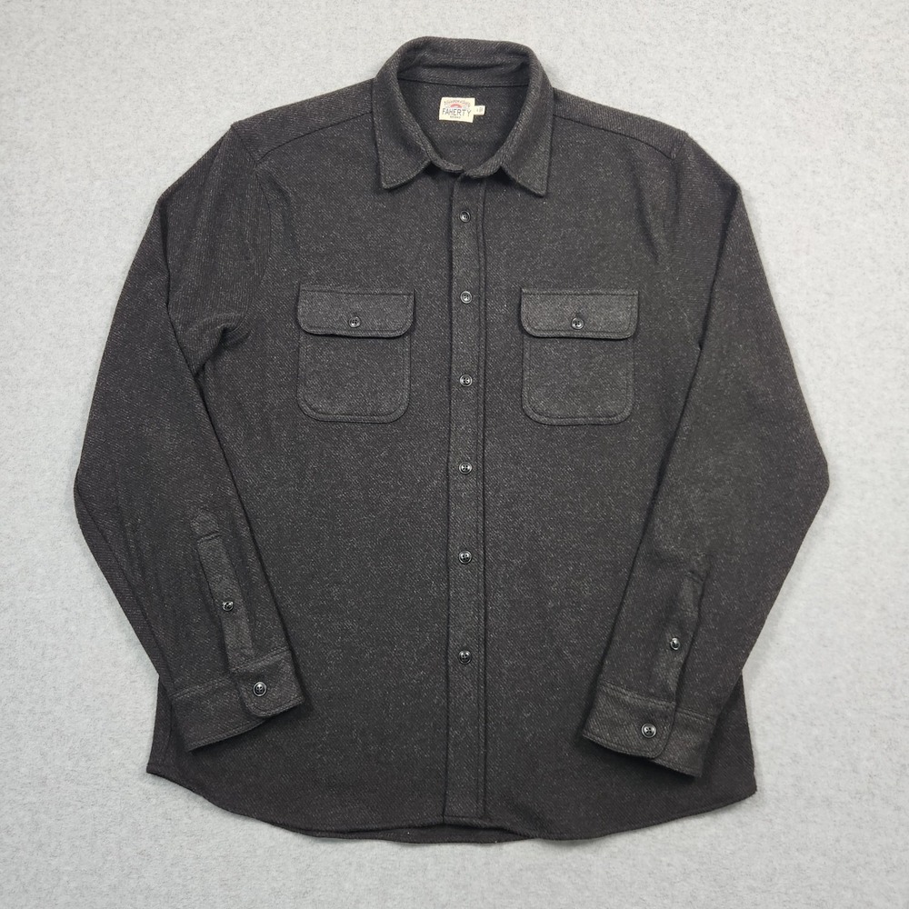 Faherty Legend Sweater Shirt Mens Large Black Heathered Flannel Casual Button Up